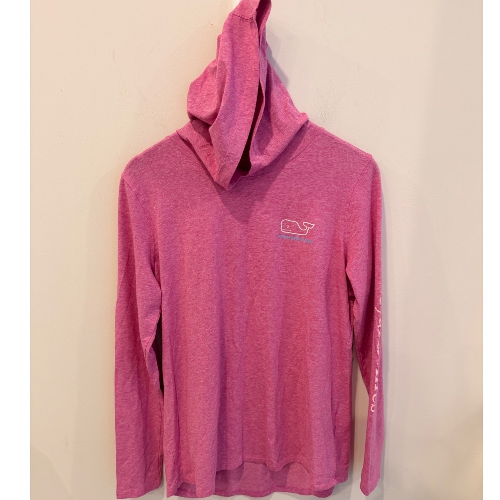 Vineyard Vines Pink Heathered Whale Logo Performance Hoodie Tee Womens Medium